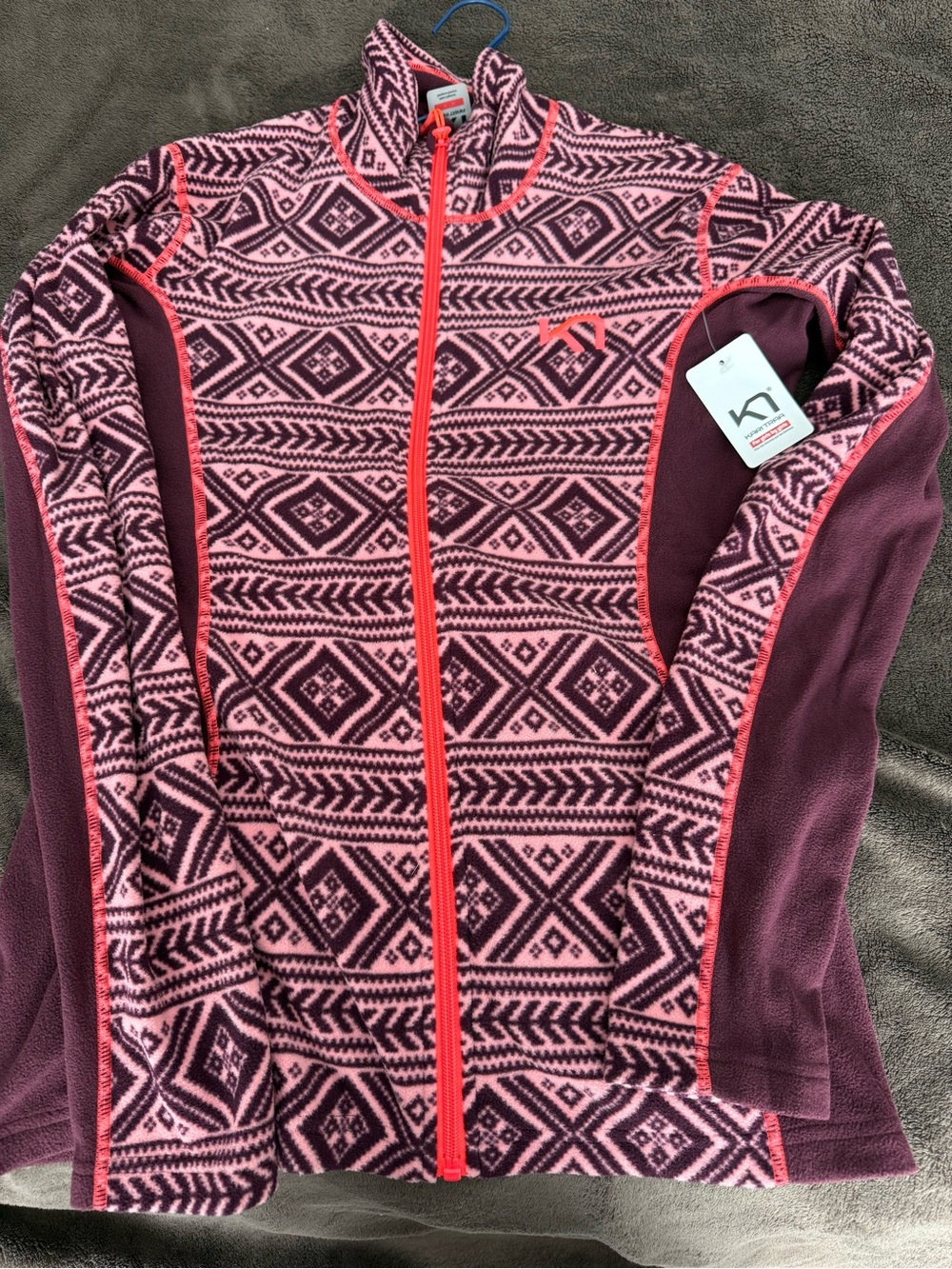 Kari Traa Pink & Plum Geometric Fleece Jacket with Coral Trim